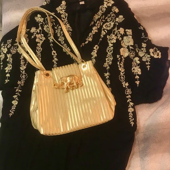 Vintage Gold Shoulder Bag with Elephant Detail